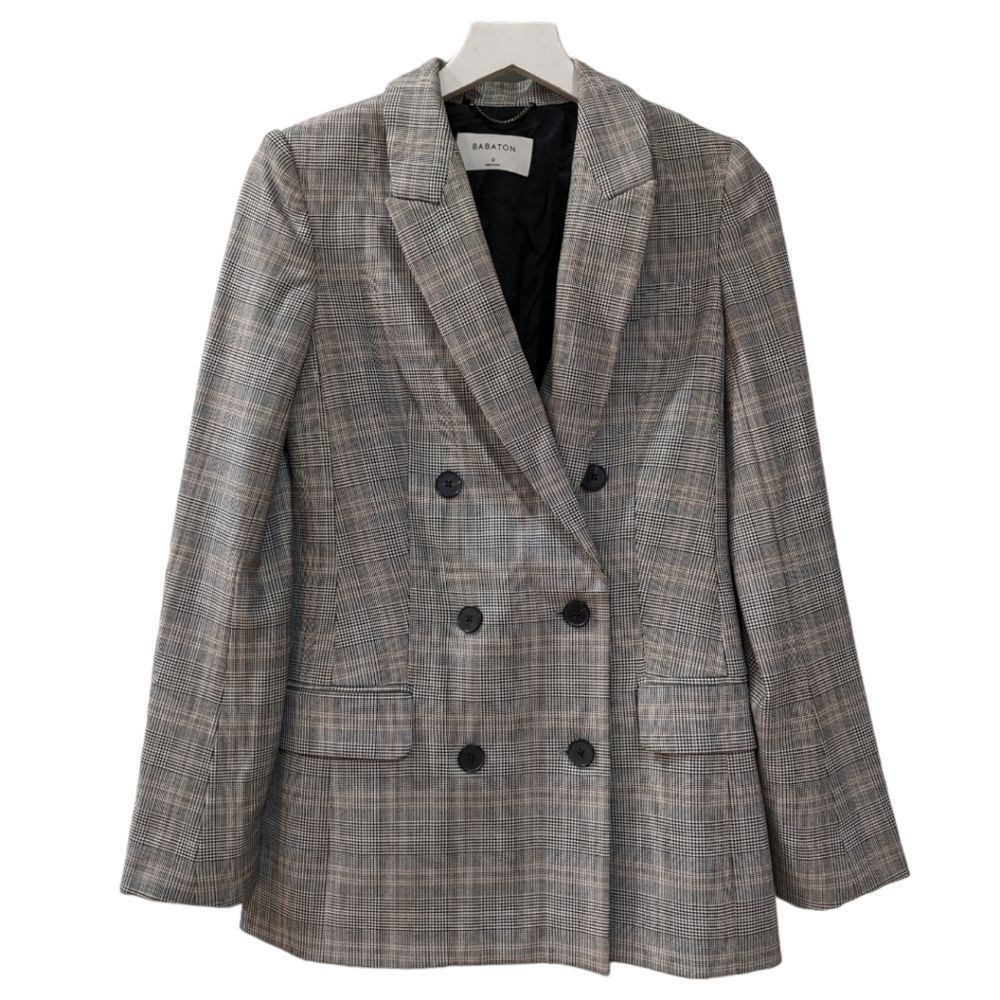 Aritzia Babaton Women's Tartan Plaid Oversized Double Breasted Blazer Grey Sz 0
